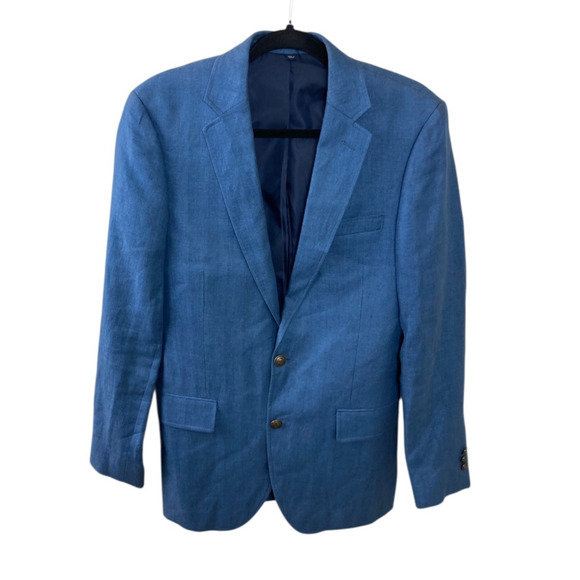 J Crew Thompson University 36 Blue Blazer Sport Coat 100% Linen Preppy - Picture 1 of 3